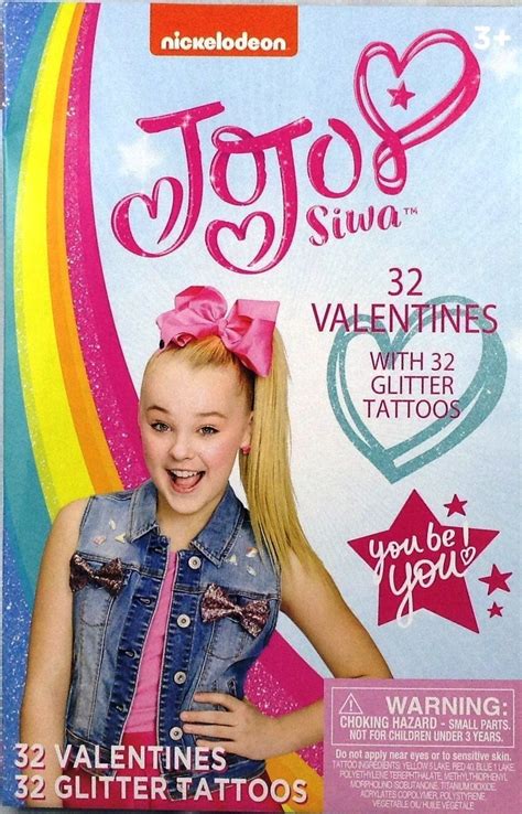 Jojo Siwa 32 Valentine Cards With Glitter Tattoos And Charms Lollipops