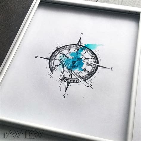 Watercolor Tattoo Clock Compass Tattoo Abstract Broken