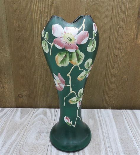 Antique Bohemian Art Glass Vase Raised Enameled Flowers Hand Etsy Bohemian Art Glass Art