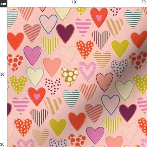 Valentine Doodled Hearts Pink Fabric Love All Around Nude Etsy