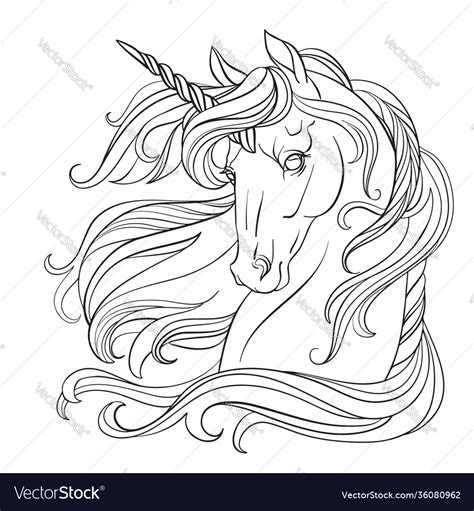 Unicorn Head Coloring Book Page Royalty Free Vector Image