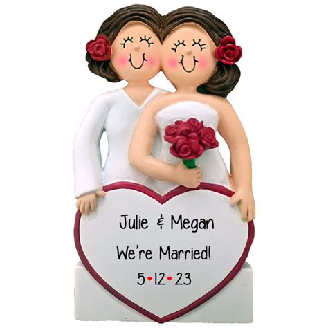 Personalized Same Sex Marriage Ornament Females Brunettes Roses Personalized Ornaments For You