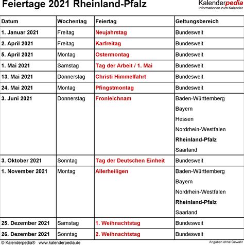 Alle jahrestermine wie feiertage und ferien auf einen blick. Feiertage Rheinland-Pfalz 2021, 2022 & 2023 (mit ...