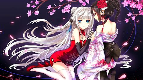 Wallpaper Illustration Anime Girls Original Characters Chinese Dress Cherry Blossom