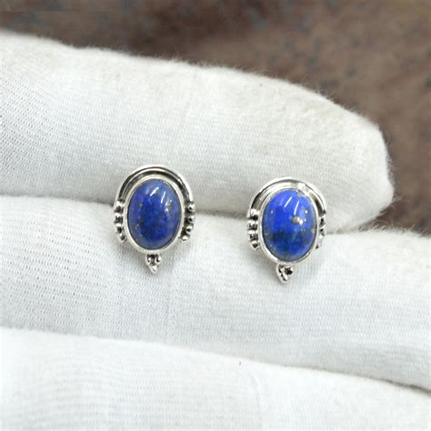 Blue Lapis Lazuli Stud Earring 925 Sterling Silver Earring Etsy