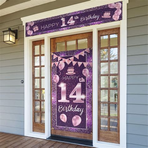 Pakboom Happy 14th Birthday Door Cover Porch Banner Sign Set 14 Years Old Birthday