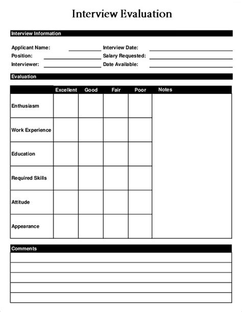 Free Sample Interview Evaluation Form Templates In Pdf Ms Word