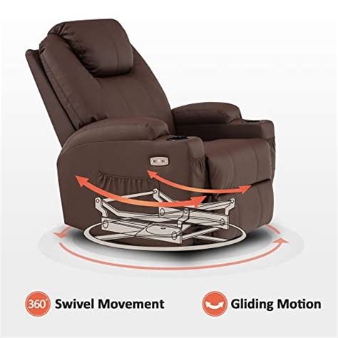 Mcombo Manual Swivel Glider Rocker Recliner Chair With Massage And Heat For Adult Cup Holders