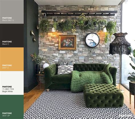 Living Room Furniture And Dark Green Walls In Medium Gray Accent