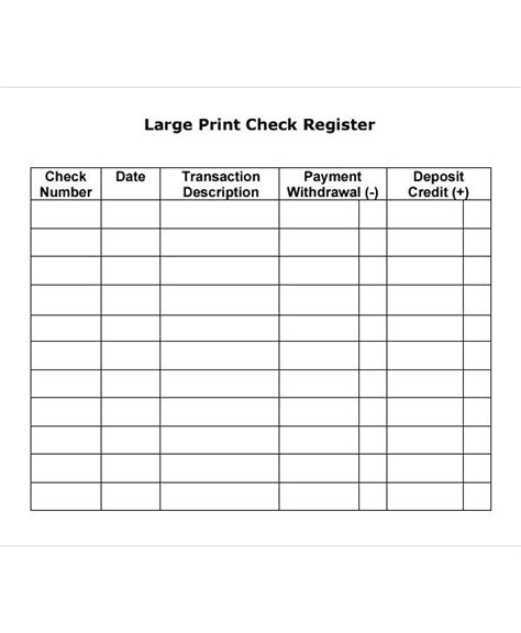 Free Printable Large Print Check Register Printable FREE PRINTABLE TEMPLATES