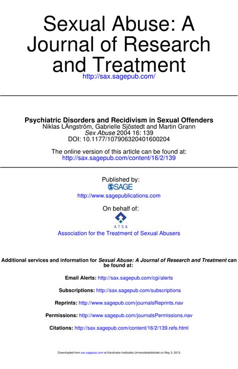 Pdf Psychiatric Disorders And Recidivism In Sexual Offenders