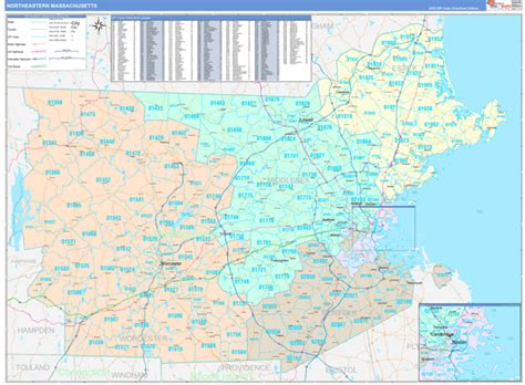 Massachusetts North Eastern Wall Map Color Cast Style By Marketmaps