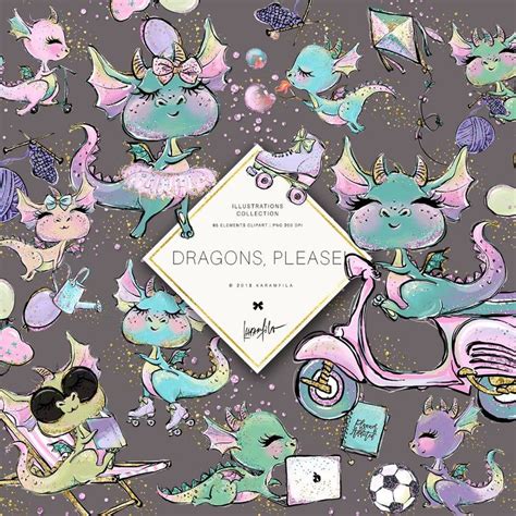 Dragons Clipart Activities Clipart Unicorn Dragons Etsy Cute