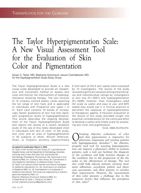 The Taylor Hyperpigmentation Scale A New Visual Assessment Tool For