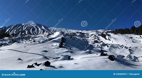 Lava Field Covered With Snow On Etna Volcano Stock Image Image Of