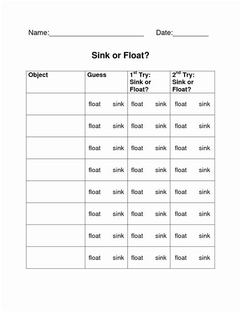 Sink Or Float Worksheet Elegant Float And Sink Word Search Worksheet