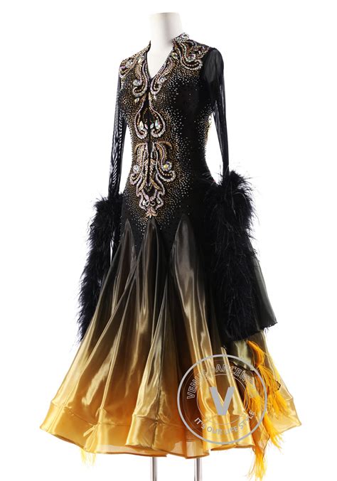 Black Gold Shading Silk With Ostrich Feather Ballroom Smooth