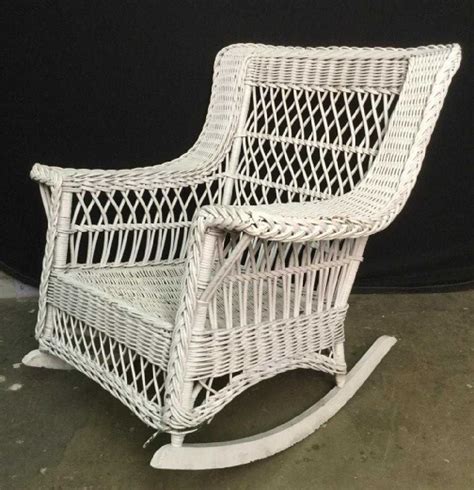 Vintage White Toned Wicker Rocking Chair
