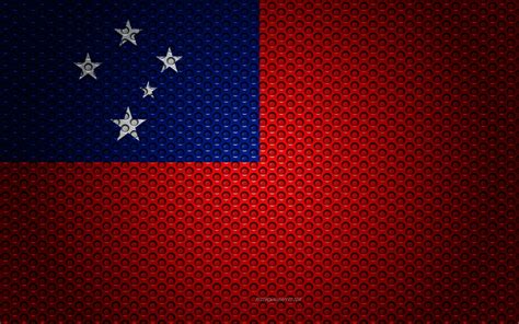 Download Wallpapers Flag Of Samoa 4k Creative Art Metal Mesh Texture