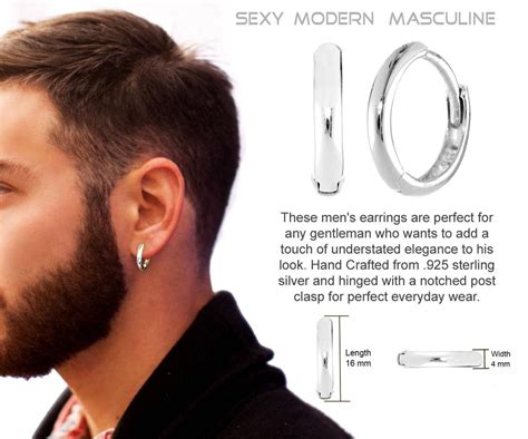 Mens Earrings Real Sterling Silver 16 Mm Hoop Men Earrings Mens