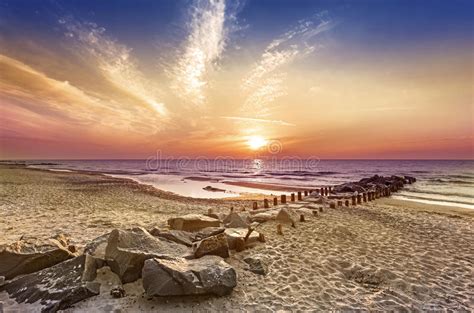 Magical Sunset Over Baltic Sea Coast Stock Photo Image Of Beach