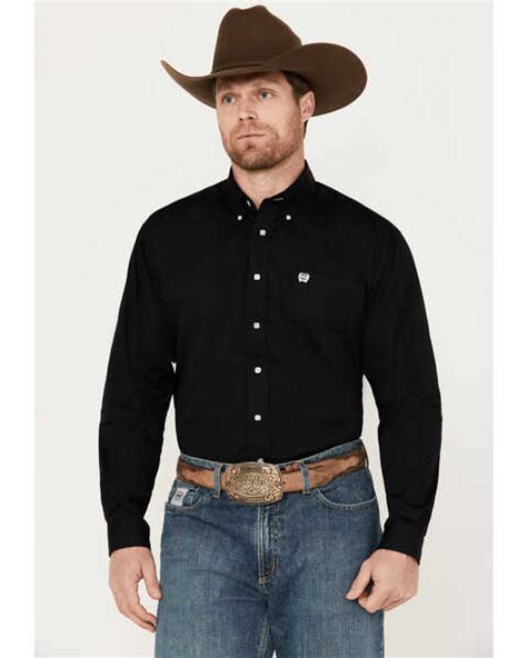 cinch men s solid long sleeve button down western shirt black