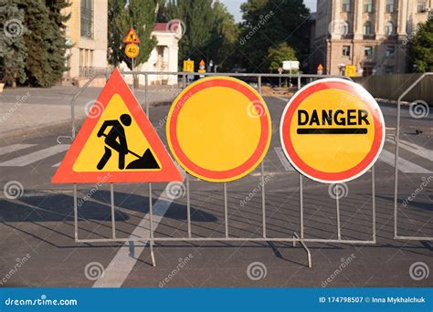Road Hazard Sign On The Road Stock Image Image Of Detour Repair