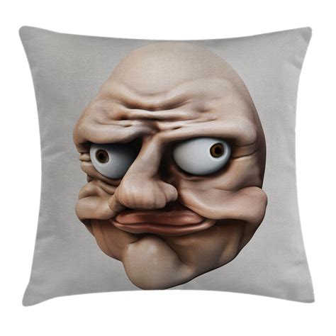 Humor Decor Throw Pillow Cushion Cover Grumpy Internet Troll Face With Trippy Gestures Ugly
