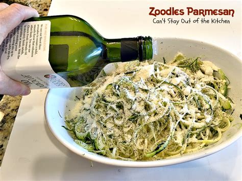In addition to zoodles, the meal has broccoli, carrots you can add chicken or shrimp to make it a complete meal. Zoodles Parmesan - Can't Stay Out of the Kitchen