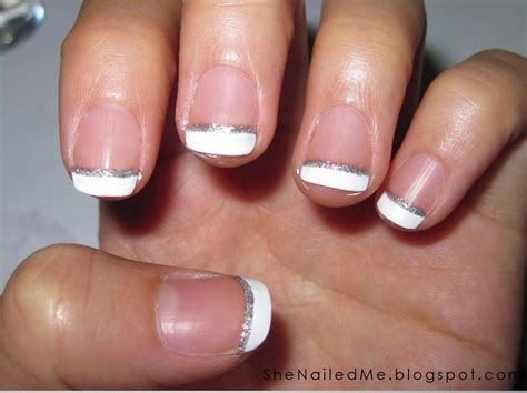 French Manicure Lines In Silver Glitter Manicure Nails French Manicure