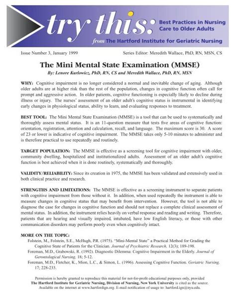 The Mini Mental State Examination Mmse