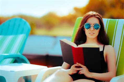 Summer Girl Reading A Book At The Pool Stock Image Image Of Lounge Female 93277339