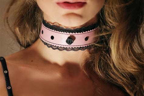 Submissive Collar Bdsm Kitten Play Collar Pink Leather Choker Etsy