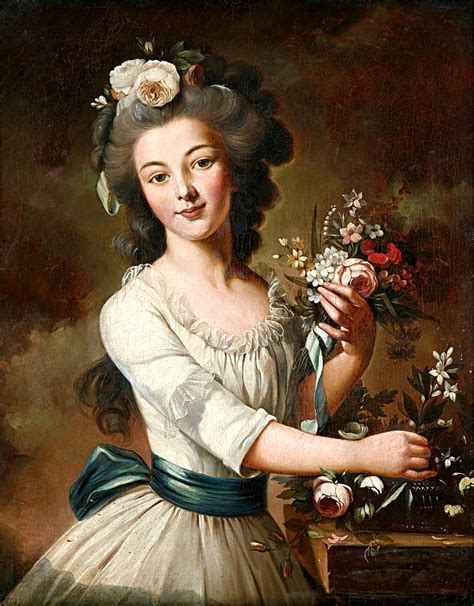 Portrait Of A Young Woman With Flowers In Her Hair Painting By French