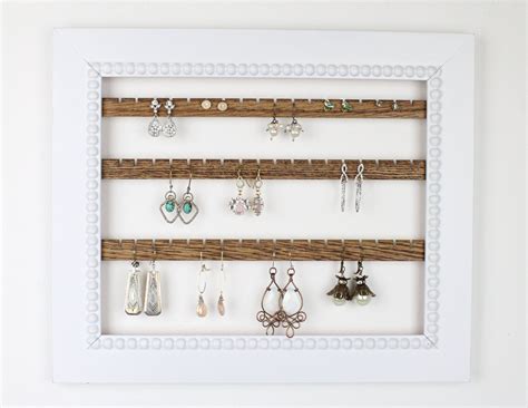 White Frame Jewelry Holder Wood Vintage Frame Holds 27 Etsy Jewelry