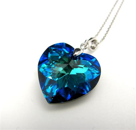Swarovski Bermuda Blue Heart Crystal Pendant Necklace Free Etsy