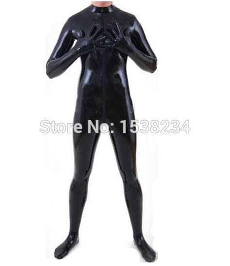 Catsuit Costumes Latex Black Front Zipper Suit Unitard Sexy Surf Zentai Overall Feet Gloves