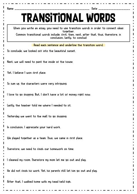 Worksheets Transition Words And Phrases Worksheeto