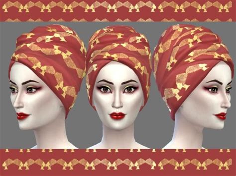 The Sims 4 Head Wrap 02 Red With Gold Sims 4 Sims Sims 4 Custom