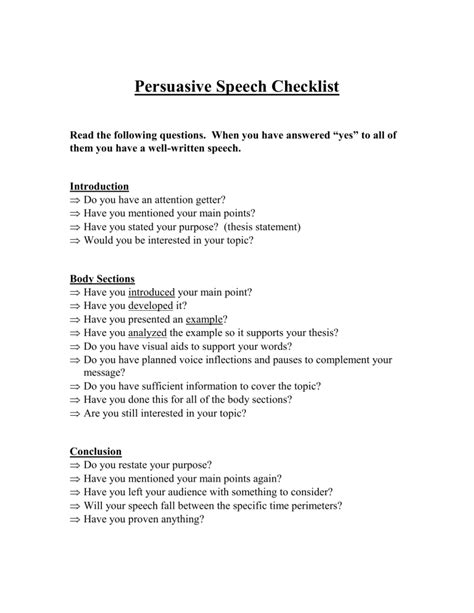 Persuasive Speech Checklist