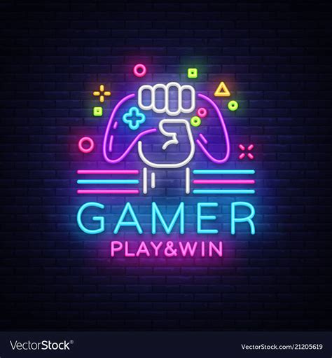 Acabas de crear un logotipo excelente. Gamer play win logo neon sign logo design vector image on | Neon typography