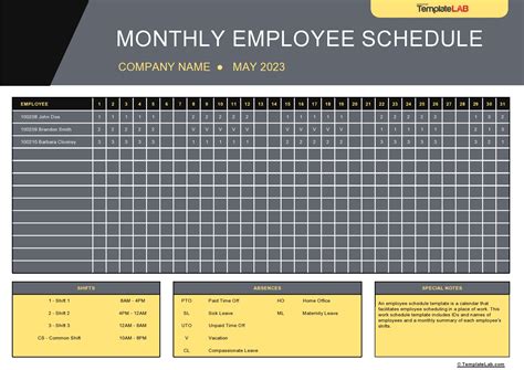 Monthly Employee Schedule Template Excel Task List Templates