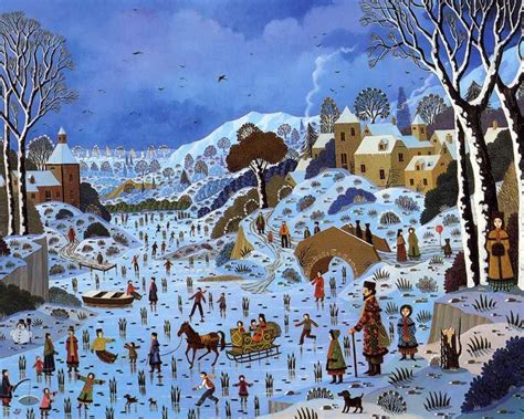 Alain Thomas Paysage Hivernal Aux Patineurs Alain Thomas Peinture Naive Art Naif