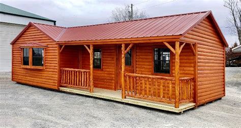 Customizable Log Cabin Shell With Gable Roof Porch And Bay Window For