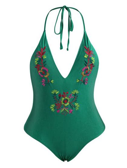 Embroidered Plus Size Swimsuit Green Womens Plus Size Swimwear