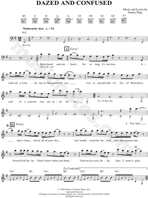 Dazed And Confused Bass Tab - Led Zeppelin "Dazed and Confused" Sheet Music in G Major - Download