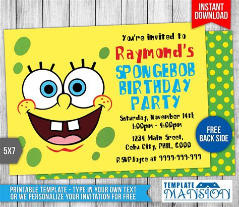 Spongebob Squarepants Birthday Invitation Template By Templatemansion