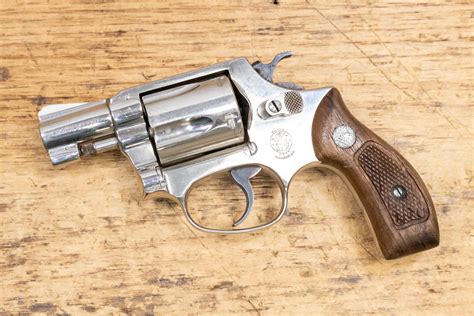 Smith And Wesson Model 36 38 Special Nickel Plated Revolver With Wood
