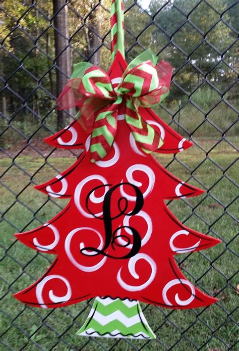 Christmas Tree With Monogrammed Initial Door Decoration Door