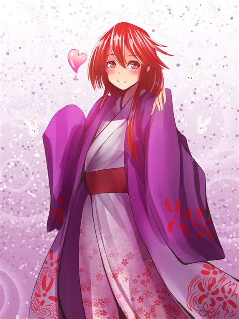 safebooru 1girl blush heart japanese clothes kimono kotohime layered clothing layered kimono